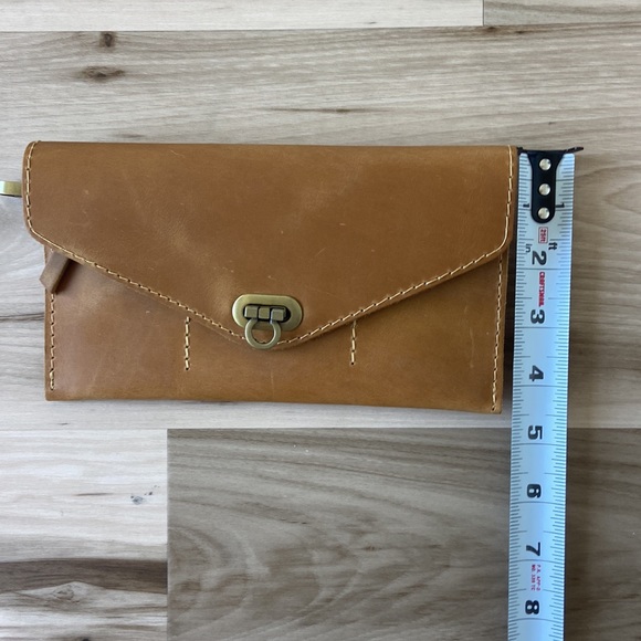 Leather wristlet wallet, saddle or mustard in color - Picture 7 of 7